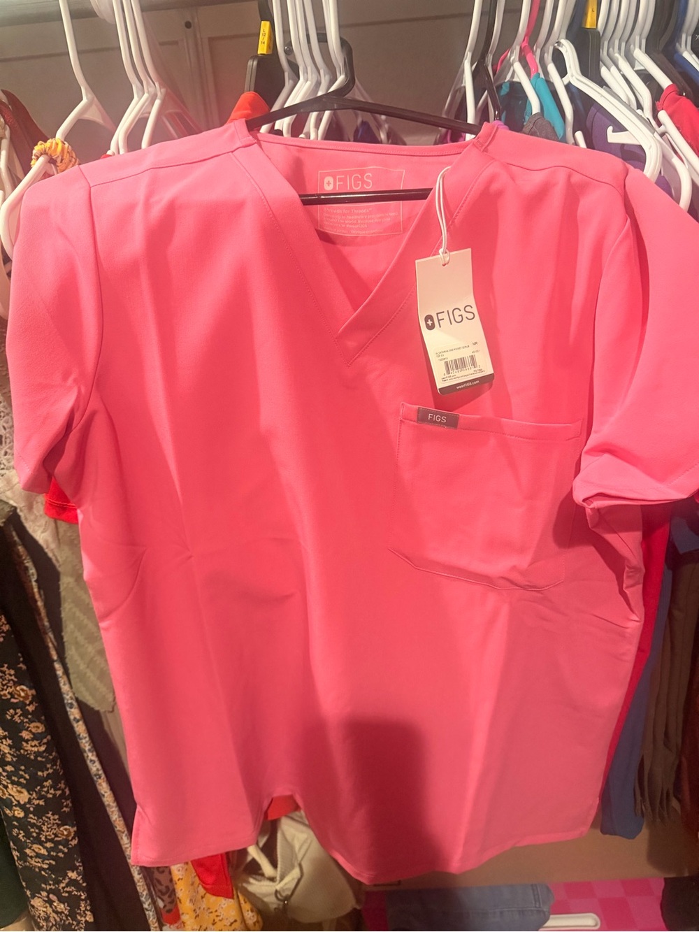 FIGS Women's set V-Neck Scrub Top in  Pink